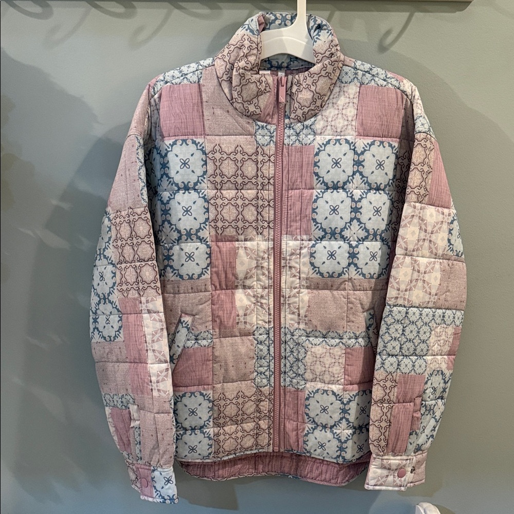 Travis Mathew Pink and Blue Patterned Puffer Jacket
